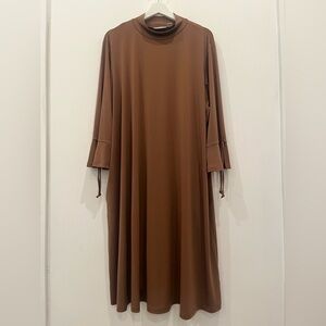 SUSAN GRAVER LIQUID KNIT TAN DRESS 3/4 SLEEVE MOCK NECK 3XP Classic Stretchy tra